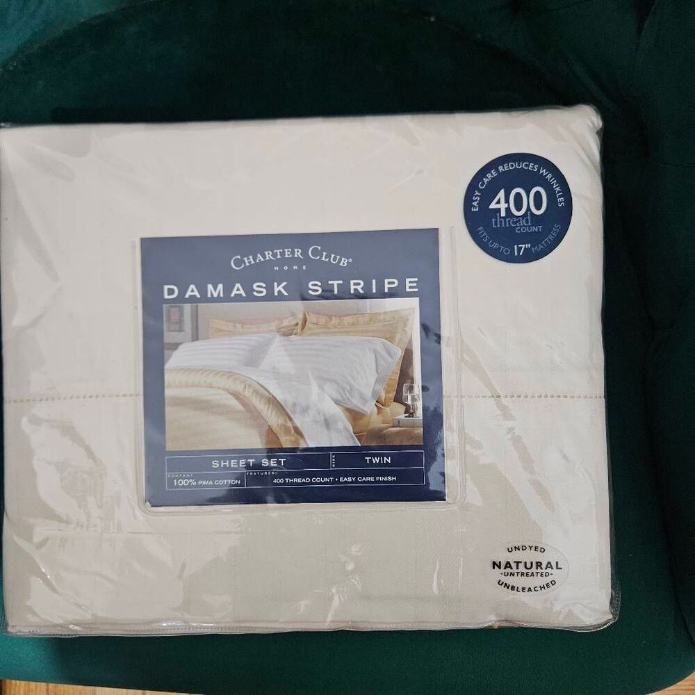 Charter Club Stripe 400 Thread Count 100% Cotton 3-Pc. Sheet Set, Twin